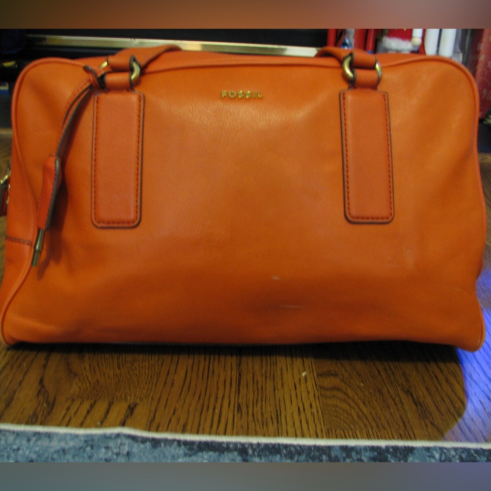 Fossil Memoir Vibrant Orange Leather Satchel Shoulder Bag